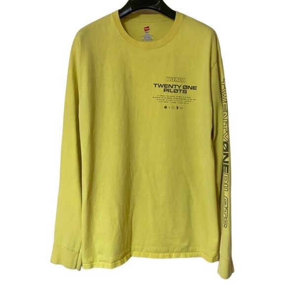 Twenty One Pilots Men’s Unisex Yellow Trench Graphic Long Sleeve Shirt Sz L - Picture 1 of 12
